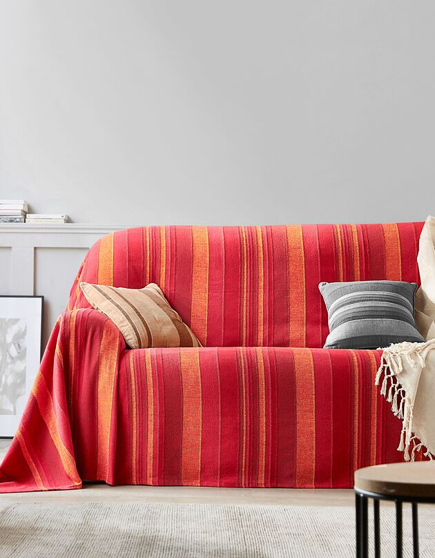Plaid jeté multicolore coton tissage artisanal (rouge)