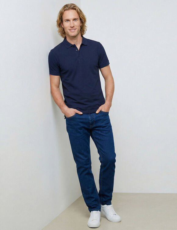 Polo uni maille piqu&eacute;e manches courtes (marine)