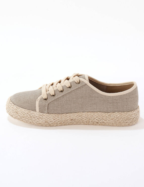 Sneakers met sleehak en koordzool (vlaskleur)