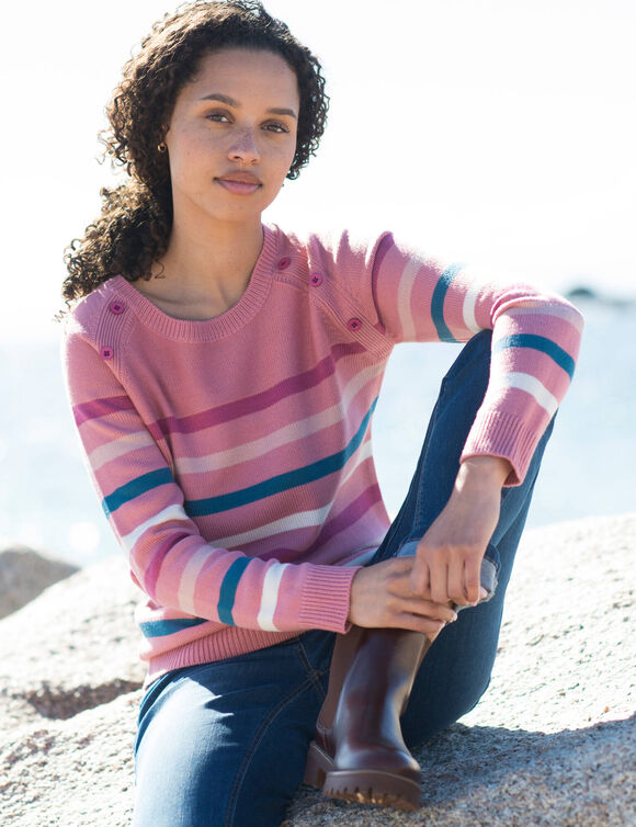 Pull marinière manches longues rayé (bois de rose / multicolore)