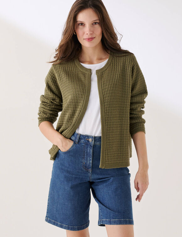 Cardigan en maille manches longues (kaki)