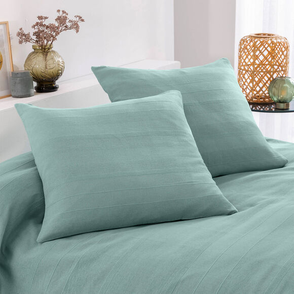 Plaid of sprei, effen katoen met artisanaal weefsel (celadon)