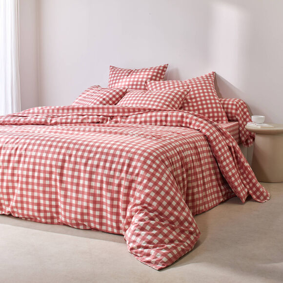 Linge de lit Lou imprim&eacute; carreaux - en coton (bois de rose)