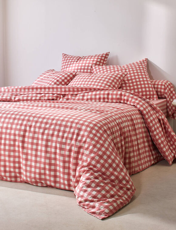 Linge de lit Lou imprim&eacute; carreaux - en coton (bois de rose)