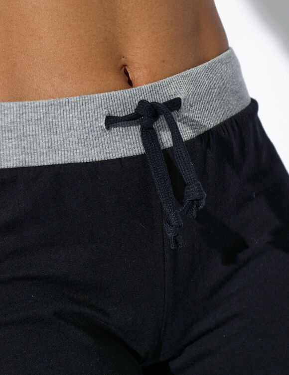 Pantalon jogging maille (noir / gris chin&eacute;)