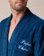 Peignoir mixte adulte uni coton éponge bouclette col kimono personnalisé (bleu paon)