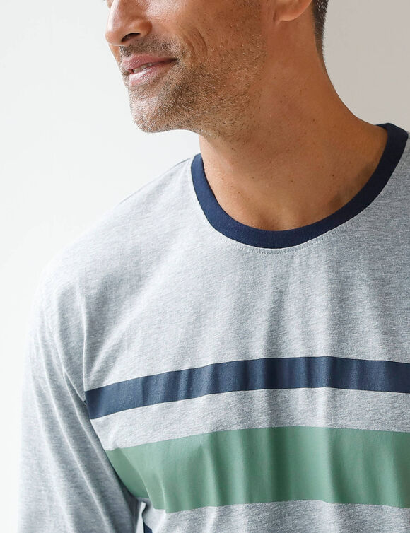 T-shirt pyjama rayures manches longues (gris chin&eacute;)