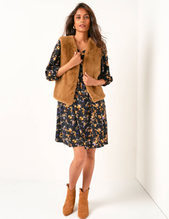 Mouwloos vest in imitatiebont (bronskleur)