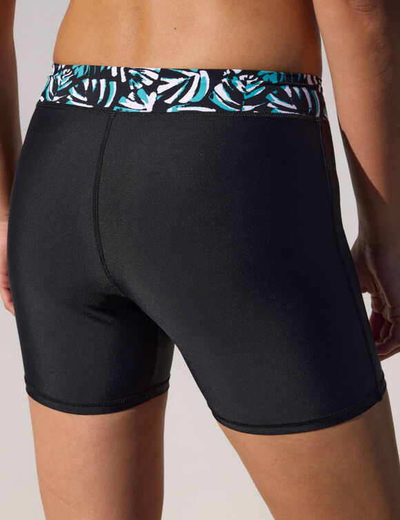 Lange bikinishort met bedrukte tailleband Upala (zwart / turkoois)