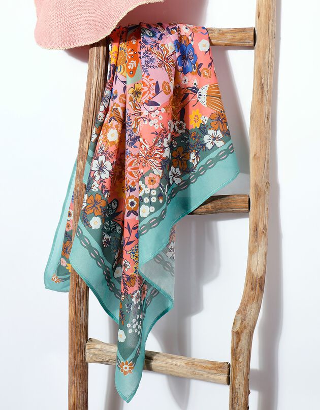 Foulard met kasjmierprint, 100 x 100 cm - katoen (roze / groen)
