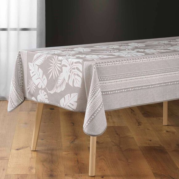Nappe bicolore imprimé feuillage entretien facile (naturel)