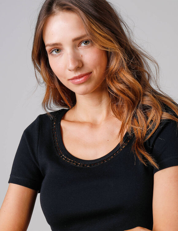 T-shirt macram&eacute; manches courtes - lot de 2 (noir)