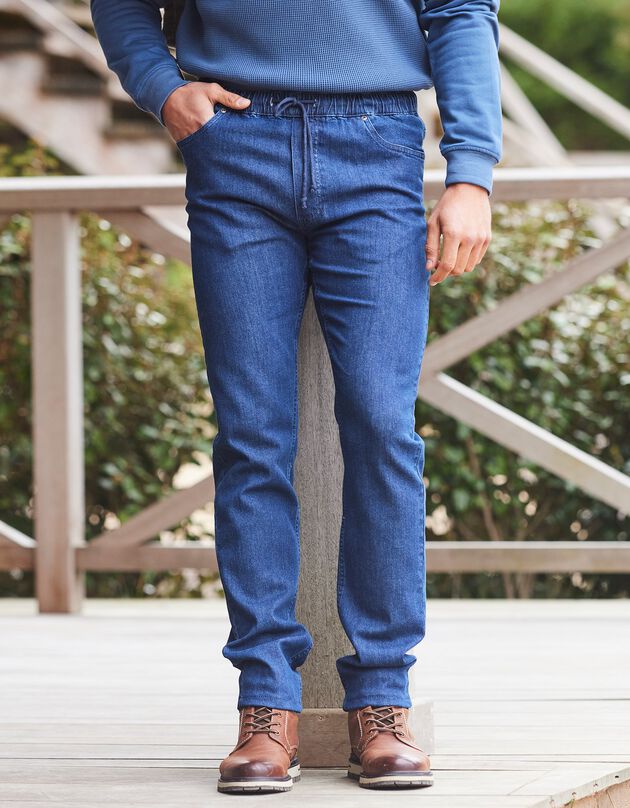 Jeans met elastische tailleband en aantrekkoordje (stone)