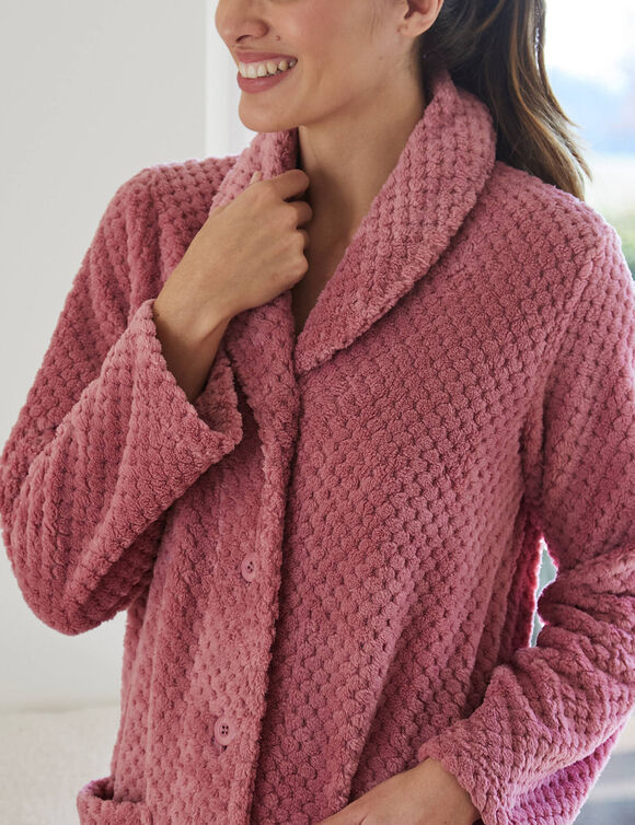 Robe de chambre maille polaire col ch&acirc;le - longueur 120 cm (rose)