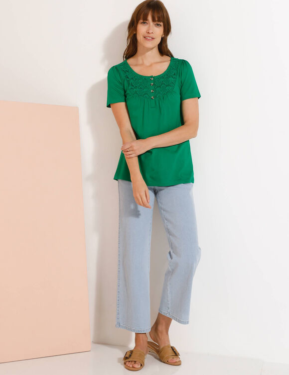 T-shirt macramé manches courtes (vert menthe)