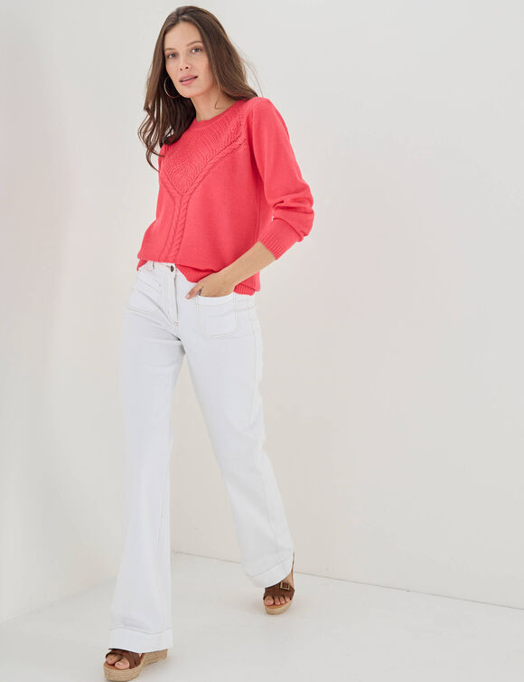 Trui met ronde hals, fantasietricot (roze)