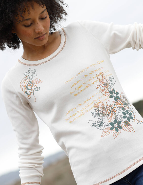 T shirt manches longues imprimé fleuri (écru / noisette)