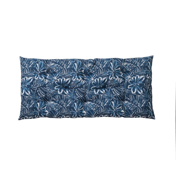 Long coussin d&eacute;co imprim&eacute; feuillage (bleu)