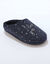 Chaussons mules polaire brod&eacute;s texte (bleu nuit)