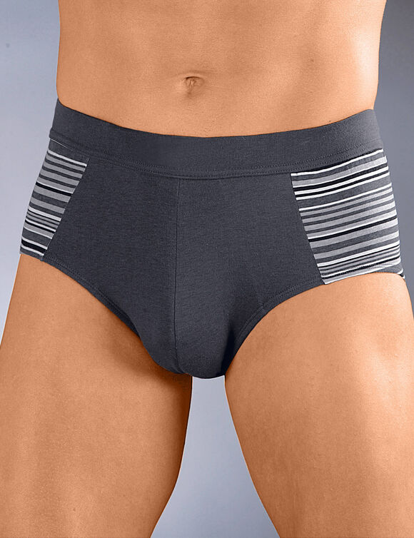 Slip fermé élastiqué taille haute rayures fil teint - lot de 4 (gris / noir)