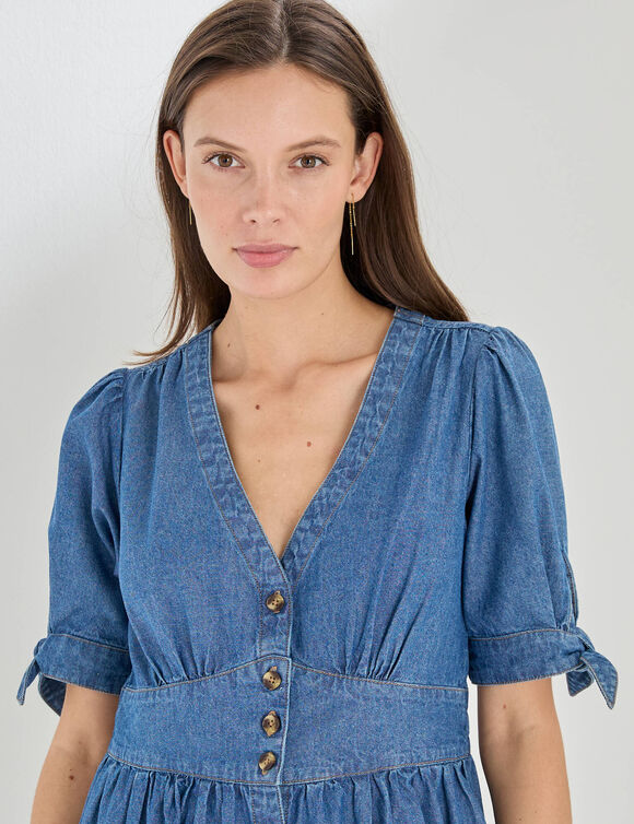 Robe longue en denim, &eacute;vas&eacute;e (stone)