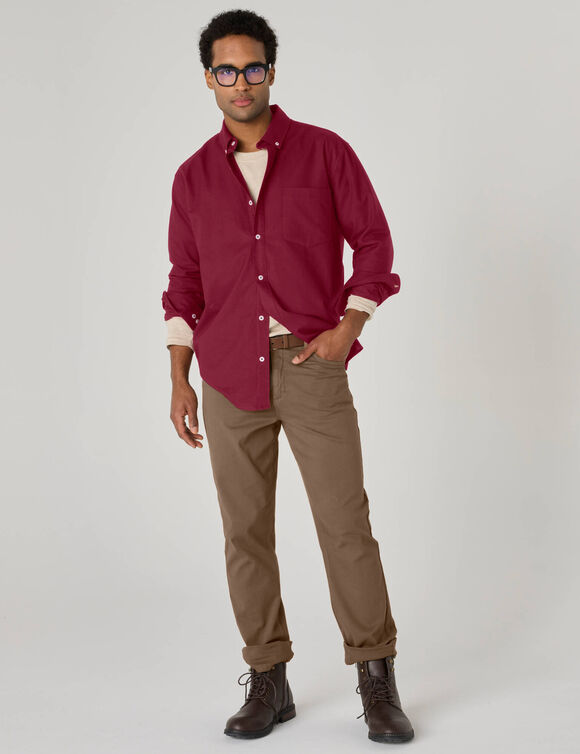 Chemise boutonn&eacute;e unie Oxford manches longues (bordeaux)