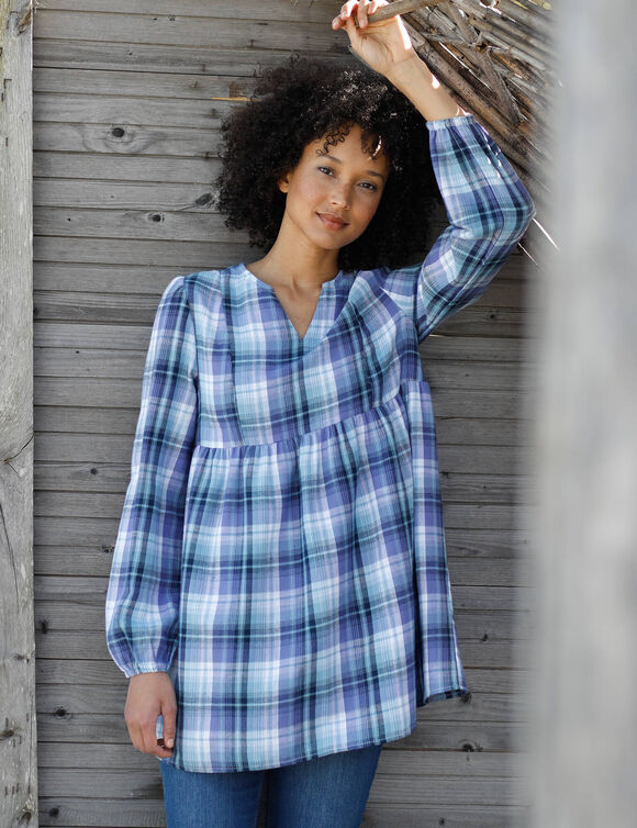 Blouse flanelle ample, carreaux tissés-teints (bleu / violet)