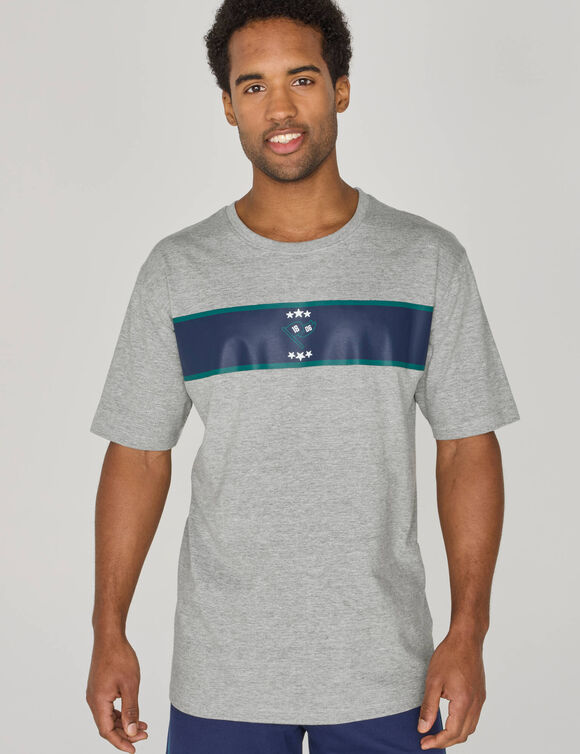 T-shirt pyjama rayure plac&eacute;e manches courtes (gris chin&eacute;)