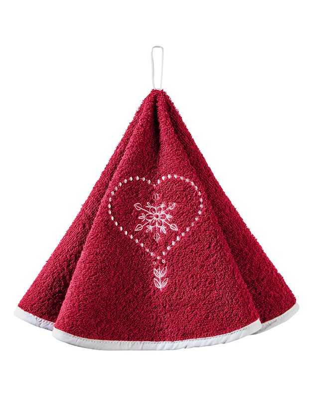 Essuie-mains éponge brodée coeurs forme cloche - lot de 2 (rouge)