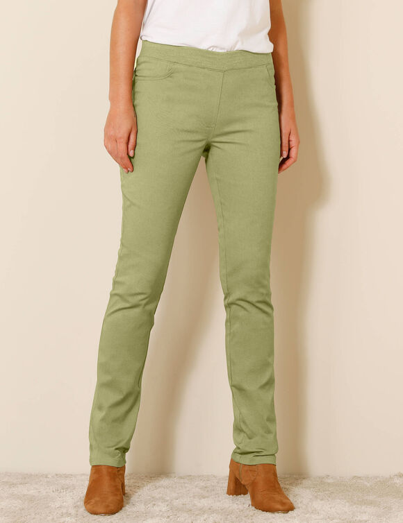 Pantalon droit "ultra confort" taille élastiquée (vert tilleul)