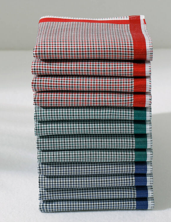 Mouchoirs à carreaux lot de 6 ou lot de 12 (bleu + rouge + vert)