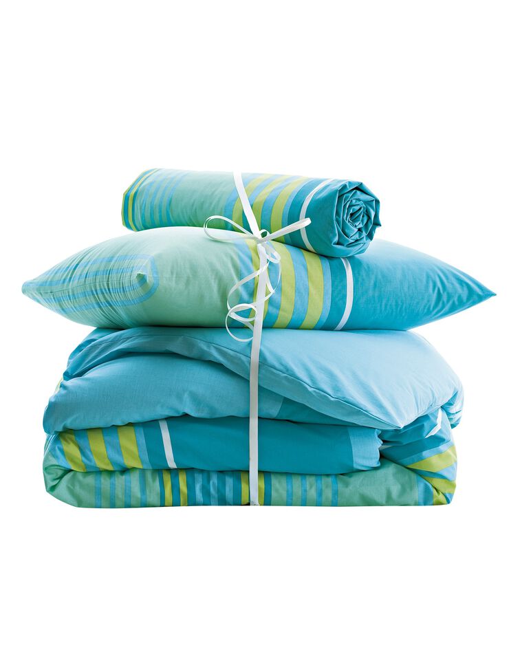 Linge de lit Détroit en coton imprimé rayures (turquoise)