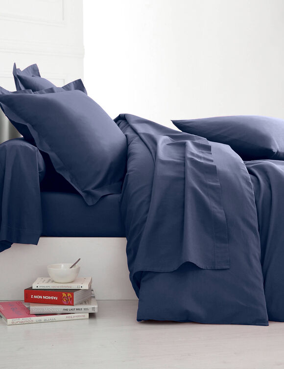 Linge de lit uni coton (marine)