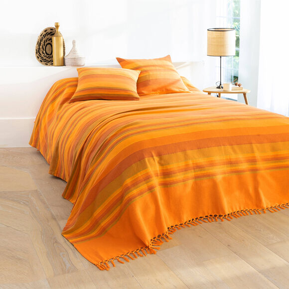 Plaid jeté multicolore coton tissage artisanal (orange)