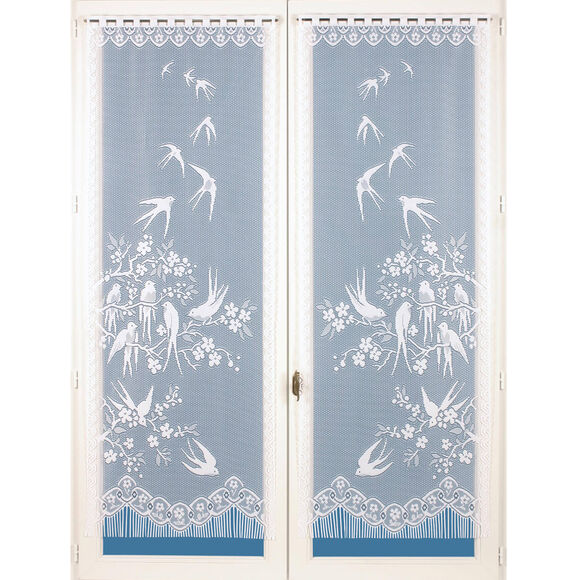 Recht glasgordijn met zwaluwmotief - het paar (wit)