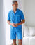 Shortama, jasje met knoopsluiting, effen katoenjersey (blauw)