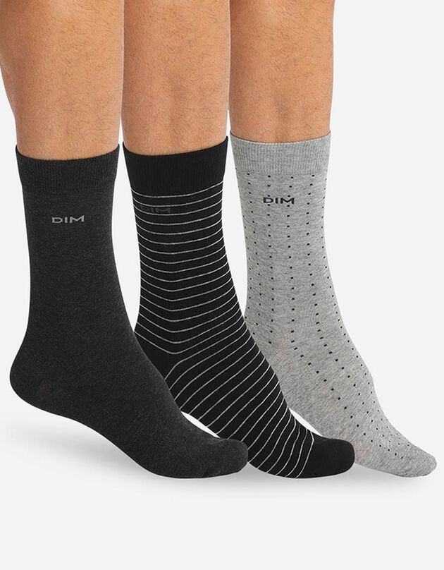 Sokken 'Coton Style' - set van 3 paar (grijs + antraciet + zwart)
