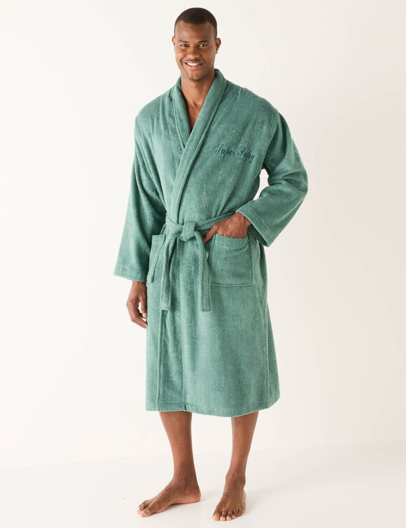 Peignoir mixte adulte éponge bouclette col châle personnalisable (eucalyptus)