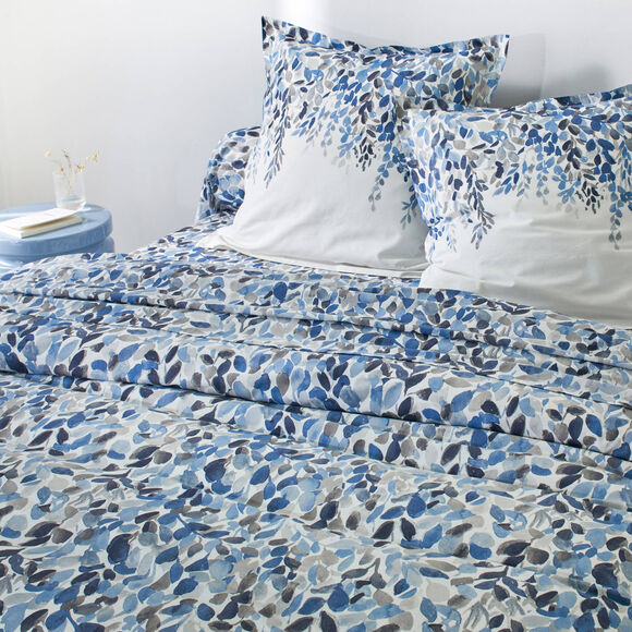 Linge de lit L&eacute;onie imprim&eacute; v&eacute;g&eacute;tal - coton 57 fils/cm&sup2; (&eacute;cru / bleu)