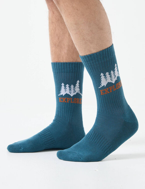Chaussettes maille côtelée jacquard - lot de 3 paires  (marine + bleu + orange)