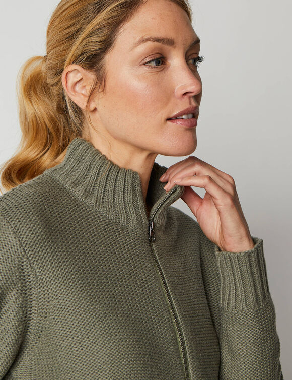Gilet zippé 30% laine (kaki)