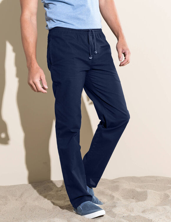Pantalon toile ceinture &eacute;lastiqu&eacute;e (marine)
