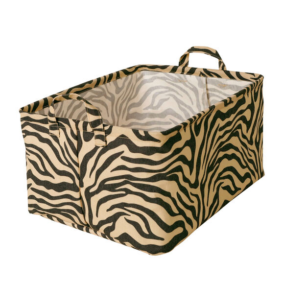 Katoenen mand met zebraprint en coating - set van 2 (zwart/grijsbeige)