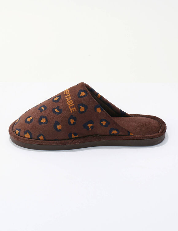 Mules met opdruk, luipaard-motief. (chocolade)