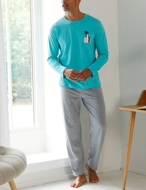 Pyjama-T-shirt met lange mouwen en surfmotief (aqua)