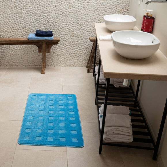 Tapis de bain motif carreaux (bleu)