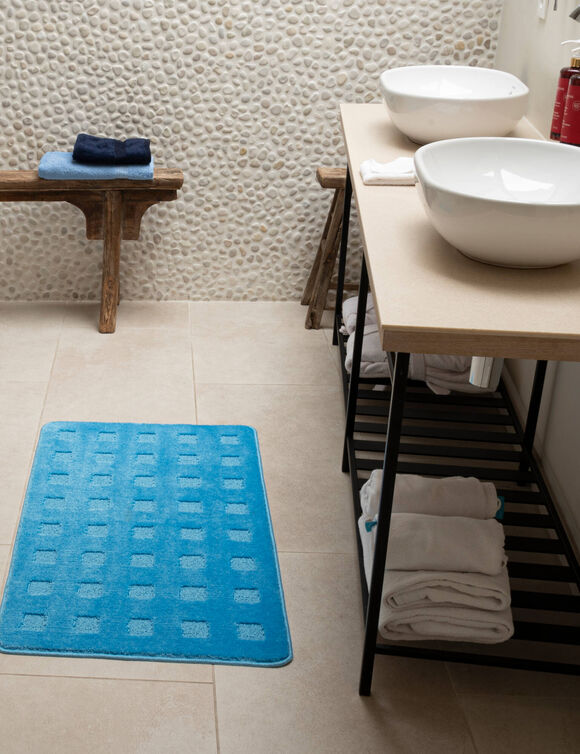 Tapis de bain motif carreaux (bleu)