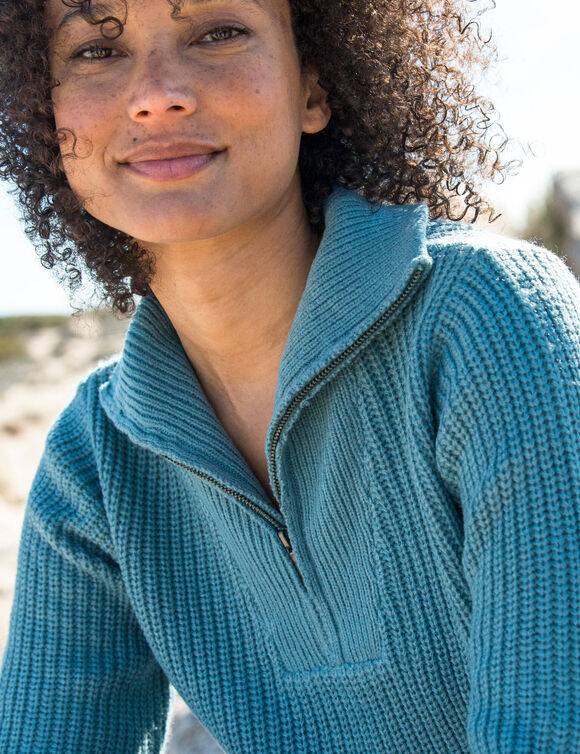 Pull col camionneur zippé maille anglasie (céladon grise)