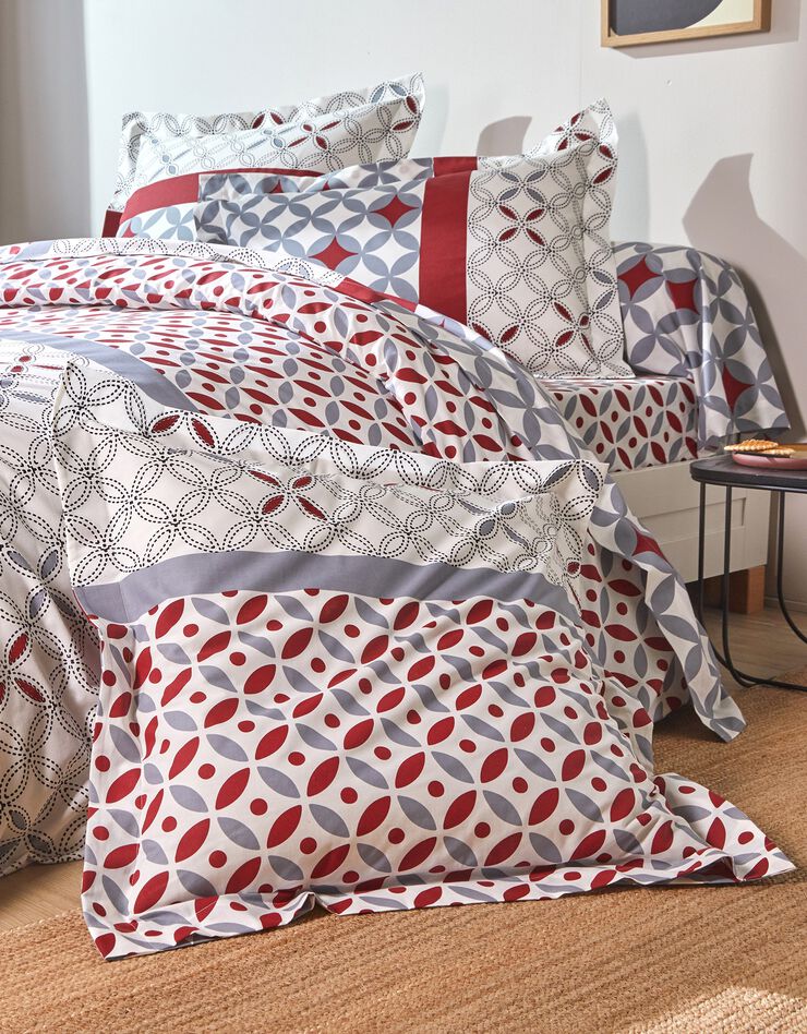 Bedlinnen Marlow, katoen met geometrische motieven (grijs / rood)