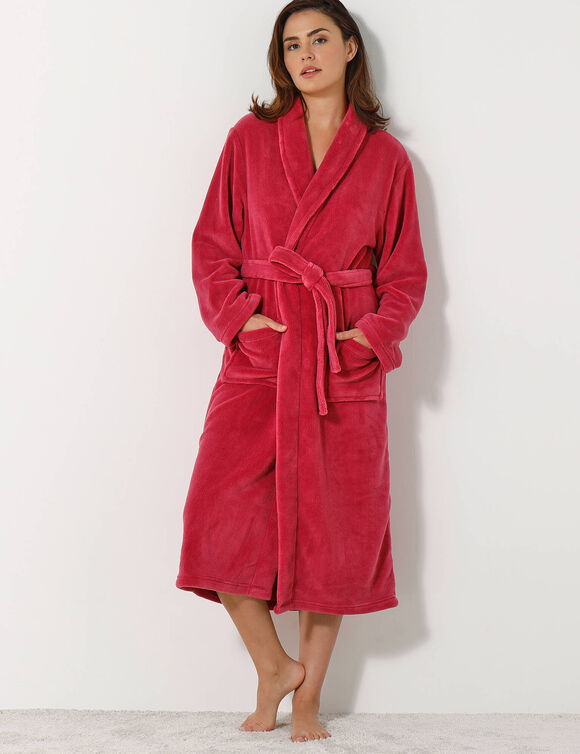 Peignoir mixte adulte col châle, microfibre toucher peluche (framboise)